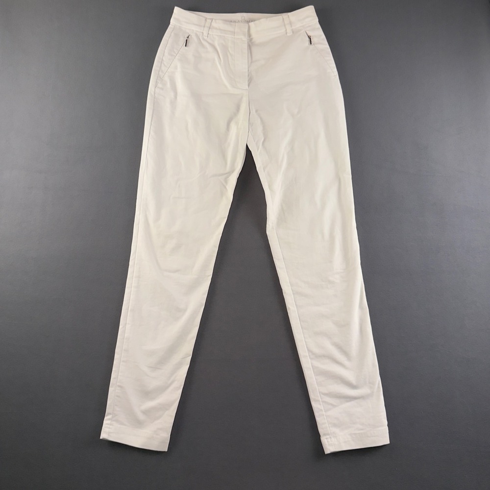 Anatomie Thea Pant Women Small White Slim Travel Trousers Zipper Pockets Stretch